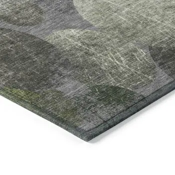 3' X 5' Green and Gray Abstract Washable Non Skid Indoor Outdoor Area Rug