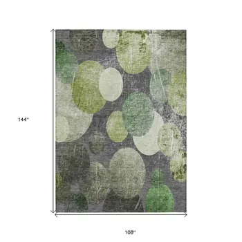 9' X 12' Green And Gray Abstract Washable Indoor Outdoor Area Rug