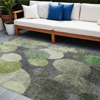 9' X 12' Green And Gray Abstract Washable Indoor Outdoor Area Rug