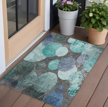 3' X 5' Gray Blue and Purple Abstract Washable Non Skid Indoor Outdoor Area Rug