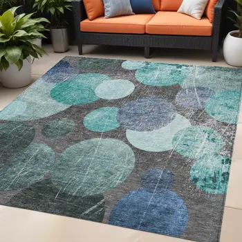 5' X 8' Gray Blue and Purple Abstract Washable Non Skid Indoor Outdoor Area Rug