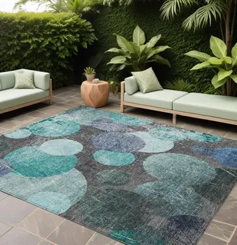 10' X 14' Gray Blue and Purple Abstract Washable Non Skid Indoor Outdoor Area Rug