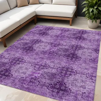 5' X 8' Eggplant Floral Medallion Washable Non Skid Indoor Outdoor Area Rug