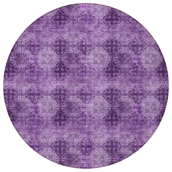 8' Round Eggplant Round Floral Medallion Washable Non Skid Indoor Outdoor Area Rug