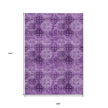 9' X 12' Eggplant Floral Medallion Washable Non Skid Indoor Outdoor Area Rug
