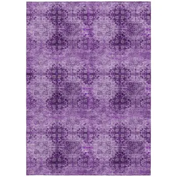 10' X 14' Eggplant Floral Medallion Washable Non Skid Indoor Outdoor Area Rug