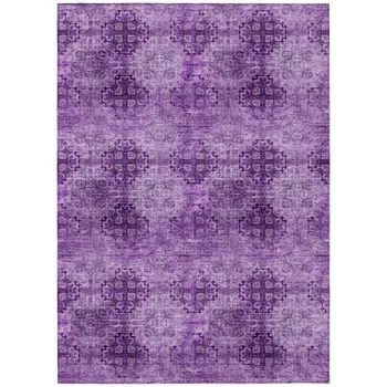 10' X 14' Eggplant Floral Medallion Washable Non Skid Indoor Outdoor Area Rug