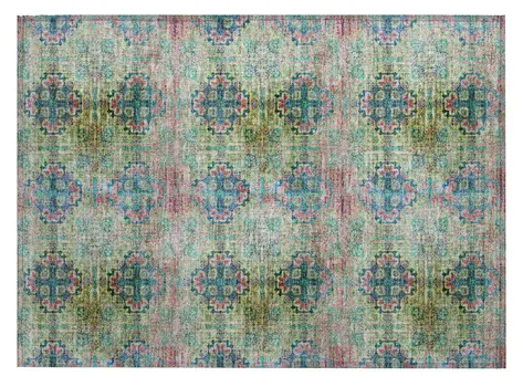 2' X 3' Blue and Green Floral Medallion Washable Non Skid Indoor Outdoor Area Rug
