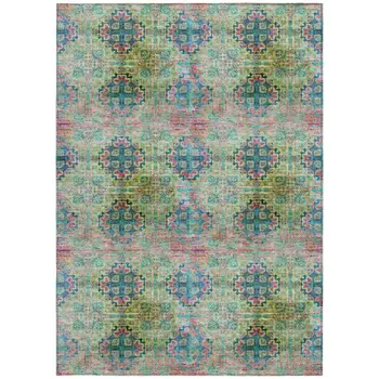 3' X 5' Blue and Green Floral Medallion Washable Non Skid Indoor Outdoor Area Rug