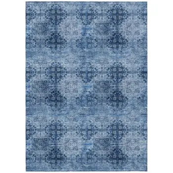 2' X 3' Navy Blue Floral Medallion Washable Non Skid Indoor Outdoor Area Rug