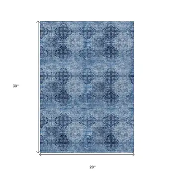 2' X 3' Navy Blue Floral Medallion Washable Non Skid Indoor Outdoor Area Rug