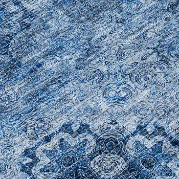 8' X 8' Navy Blue Round Floral Medallion Washable Non Skid Indoor Outdoor Area Rug