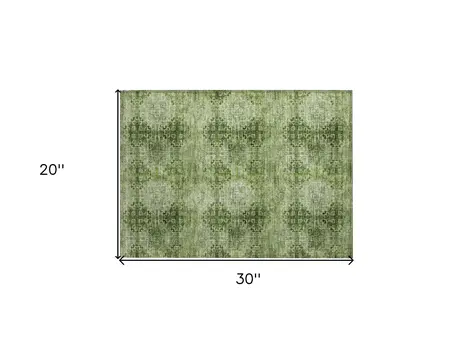 2' X 3' Olive Green Floral Medallion Washable Non Skid Indoor Outdoor Area Rug