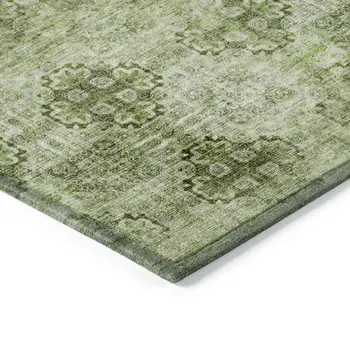 2' X 8' Olive Green Floral Medallion Washable Non Skid Indoor Outdoor Runner Rug