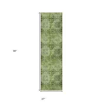 2' X 8' Olive Green Floral Medallion Washable Non Skid Indoor Outdoor Runner Rug