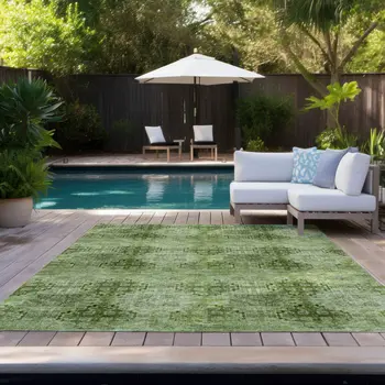 5' X 8' Olive Green Floral Medallion Washable Non Skid Indoor Outdoor Area Rug