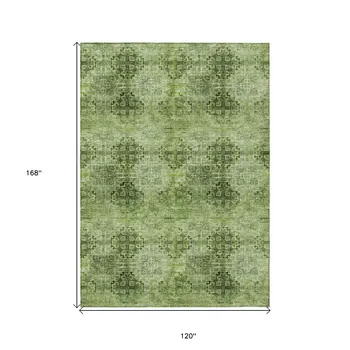 10' X 14' Olive Green Floral Medallion Washable Non Skid Indoor Outdoor Area Rug