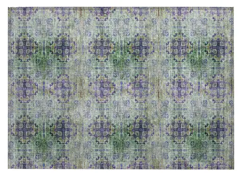 2' X 3' Purple and Green Floral Medallion Washable Non Skid Indoor Outdoor Area Rug