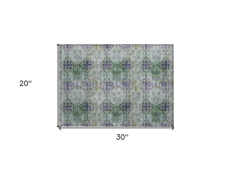 2' X 3' Purple and Green Floral Medallion Washable Non Skid Indoor Outdoor Area Rug