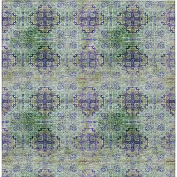 8' X 10' Purple and Green Floral Medallion Washable Non Skid Indoor Outdoor Area Rug