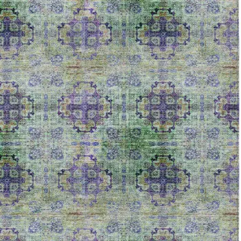 9' X 12' Purple And Green Floral Medallion Washable Indoor Outdoor Area Rug