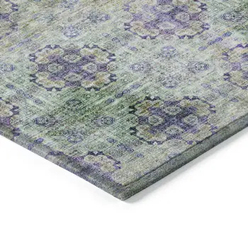 9' X 12' Purple And Green Floral Medallion Washable Indoor Outdoor Area Rug