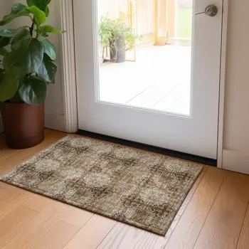 2' X 3' Taupe Floral Medallion Washable Non Skid Indoor Outdoor Area Rug