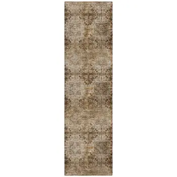 2' X 8' Taupe Floral Medallion Washable Non Skid Indoor Outdoor Runner Rug