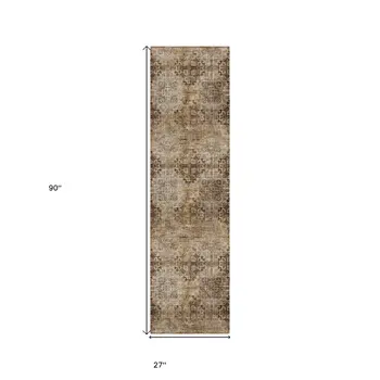 2' X 8' Taupe Floral Medallion Washable Non Skid Indoor Outdoor Runner Rug