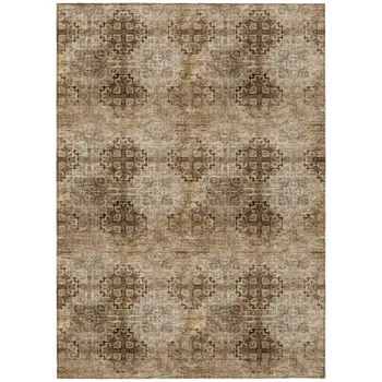 3' X 5' Taupe Floral Medallion Washable Non Skid Indoor Outdoor Area Rug