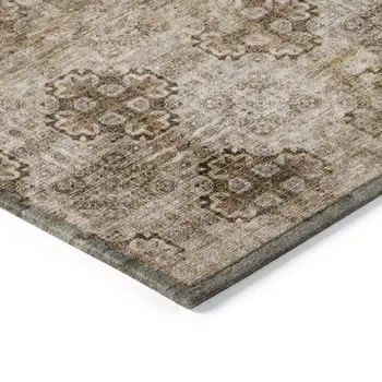 3' X 5' Taupe Floral Medallion Washable Non Skid Indoor Outdoor Area Rug