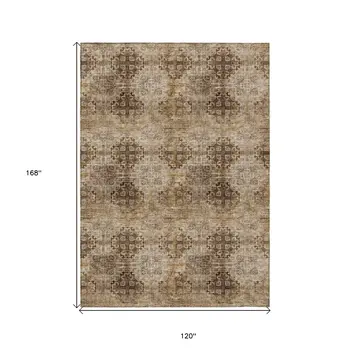 10' X 14' Taupe Floral Medallion Washable Non Skid Indoor Outdoor Area Rug
