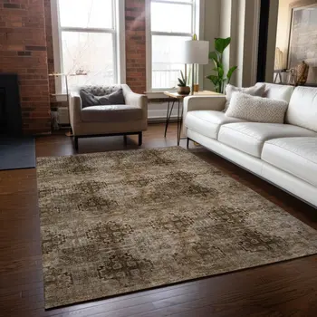 10' X 14' Taupe Floral Medallion Washable Non Skid Indoor Outdoor Area Rug
