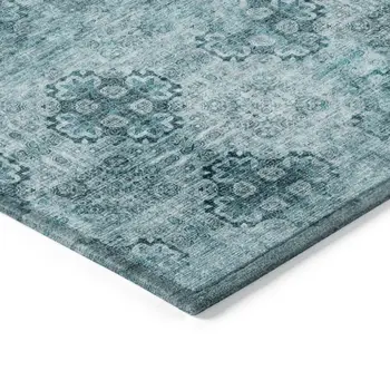 9' X 12' Teal Floral Medallion Washable Non Skid Indoor Outdoor Area Rug