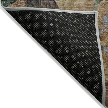5' X 8' Beige and Blue Abstract Washable Indoor Outdoor Area Rug