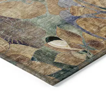 5' X 8' Beige and Blue Abstract Washable Indoor Outdoor Area Rug