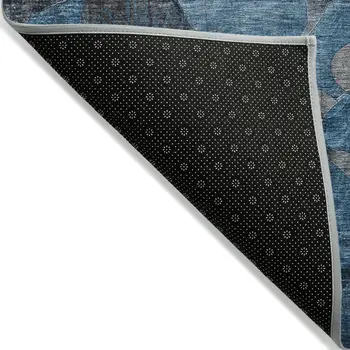 2' X 3' Blue and Gray Abstract Washable Indoor Outdoor Area Rug