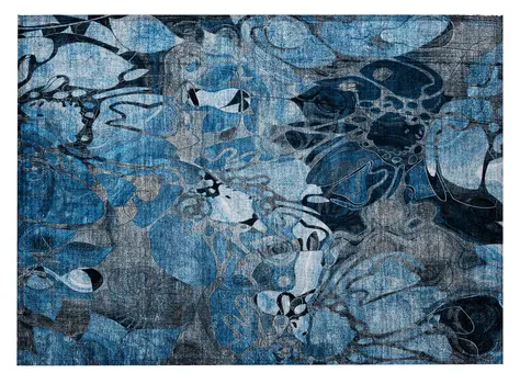 2' X 3' Blue and Gray Abstract Washable Indoor Outdoor Area Rug