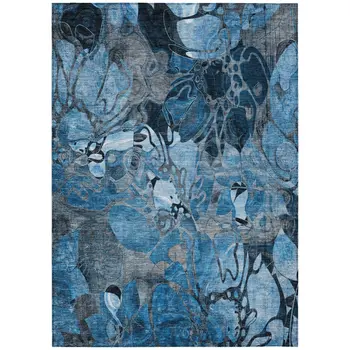 10' X 14' Blue and Gray Abstract Washable Indoor Outdoor Area Rug