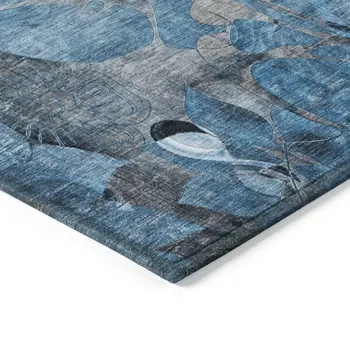 10' X 14' Blue and Gray Abstract Washable Indoor Outdoor Area Rug