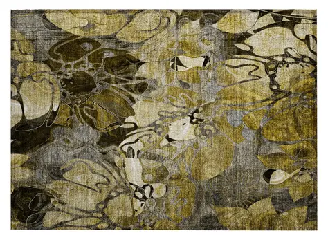 2' X 3' Green and Brown Abstract Washable Indoor Outdoor Area Rug