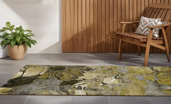 2' X 8' Green and Brown Abstract Washable Indoor Outdoor Runner Rug
