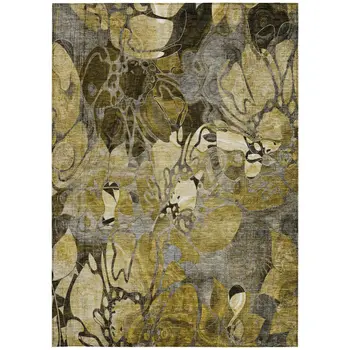 3' X 5' Green and Brown Abstract Washable Indoor Outdoor Area Rug