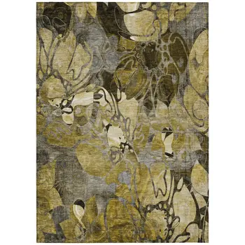 5' X 8' Green and Brown Abstract Washable Indoor Outdoor Area Rug