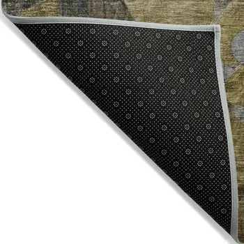 5' X 8' Green and Brown Abstract Washable Indoor Outdoor Area Rug