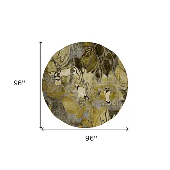 8' X 8' Green and Brown Round Abstract Washable Indoor Outdoor Area Rug