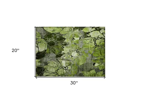 2' X 3' Fern Green and Gray Floral Washable Non Skid Indoor Outdoor Area Rug