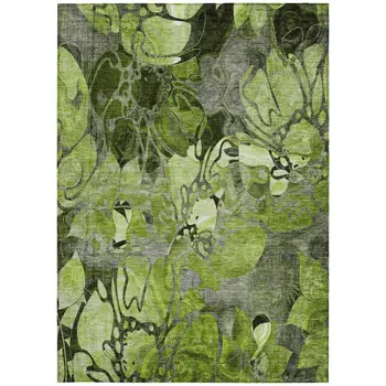 3' X 5' Fern Green and Gray Abstract Washable Indoor Outdoor Area Rug