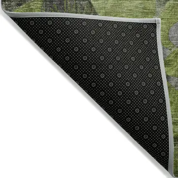 8' X 10' Fern Green and Gray Abstract Washable Indoor Outdoor Area Rug