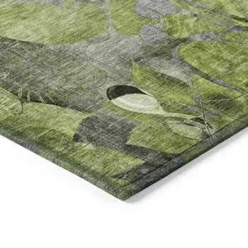 9' X 12' Fern Green And Gray Abstract Washable Indoor Outdoor Area Rug